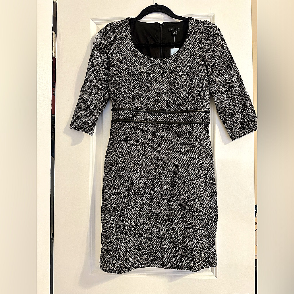 New W/Tags! Ann Taylor Sz 2p Vegan Leather Trim Sheath Dress